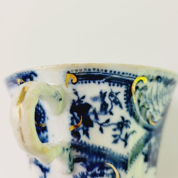 Antique J&G Meakin York Flow Blue Teacup and Saucer Gilded Gold c.1890-1910 - Picture 13 of 14